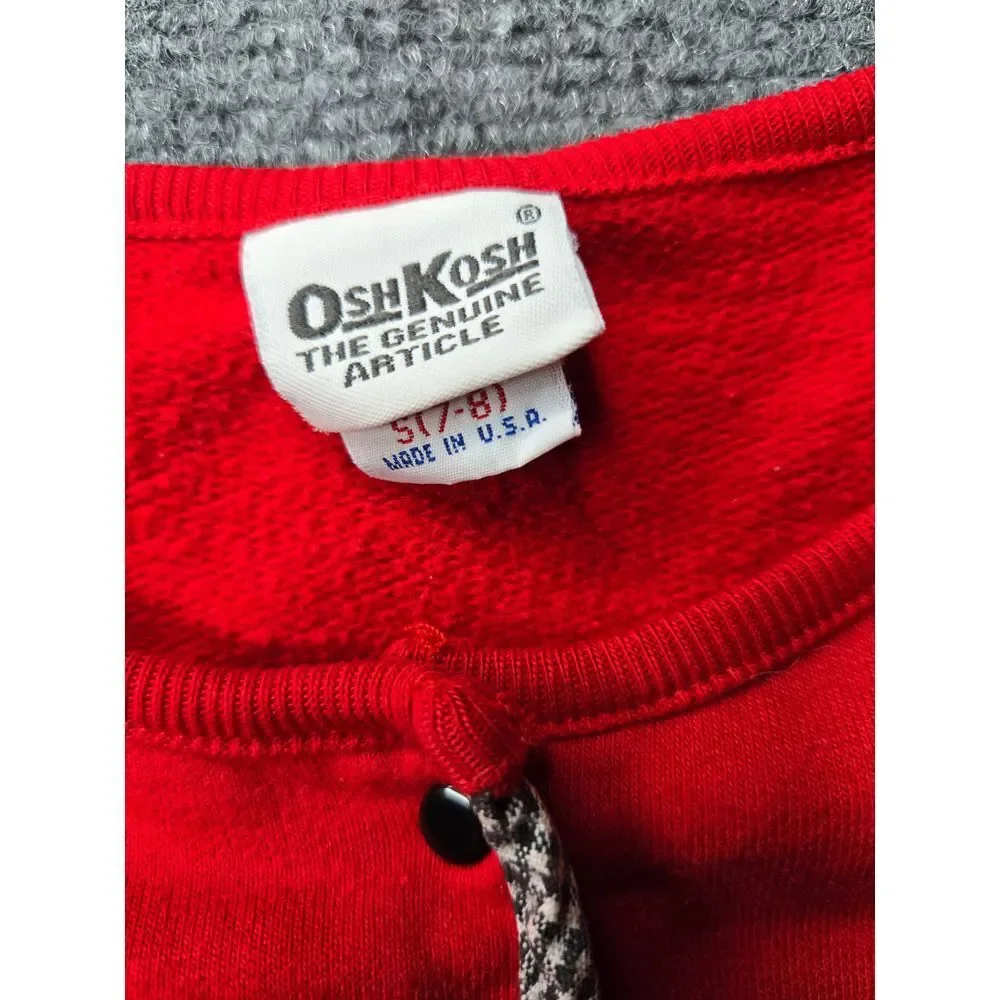Vintage Oshkosh S Girls‎ Snap Button Cardigan Red Made In USA Custom Patch